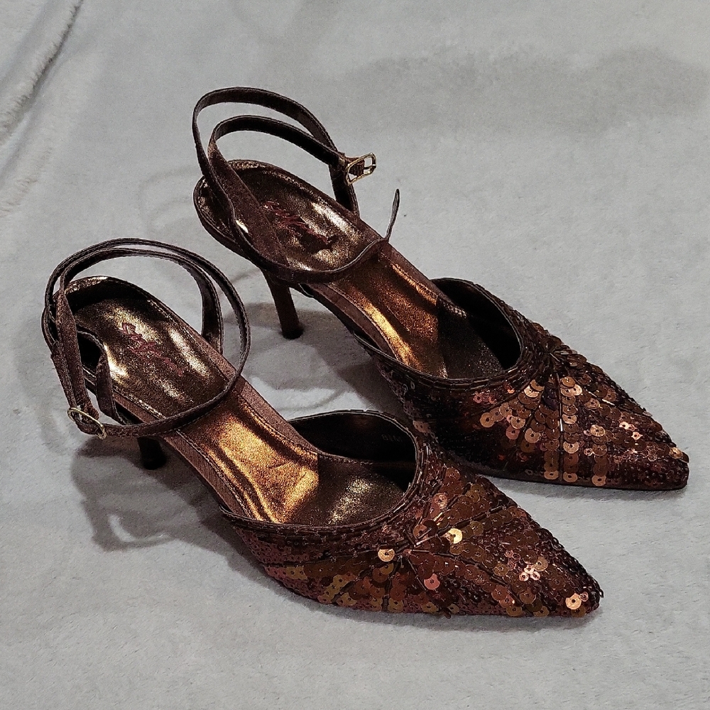 Stefani Collection Elegant Brown Sequin Women's Heels